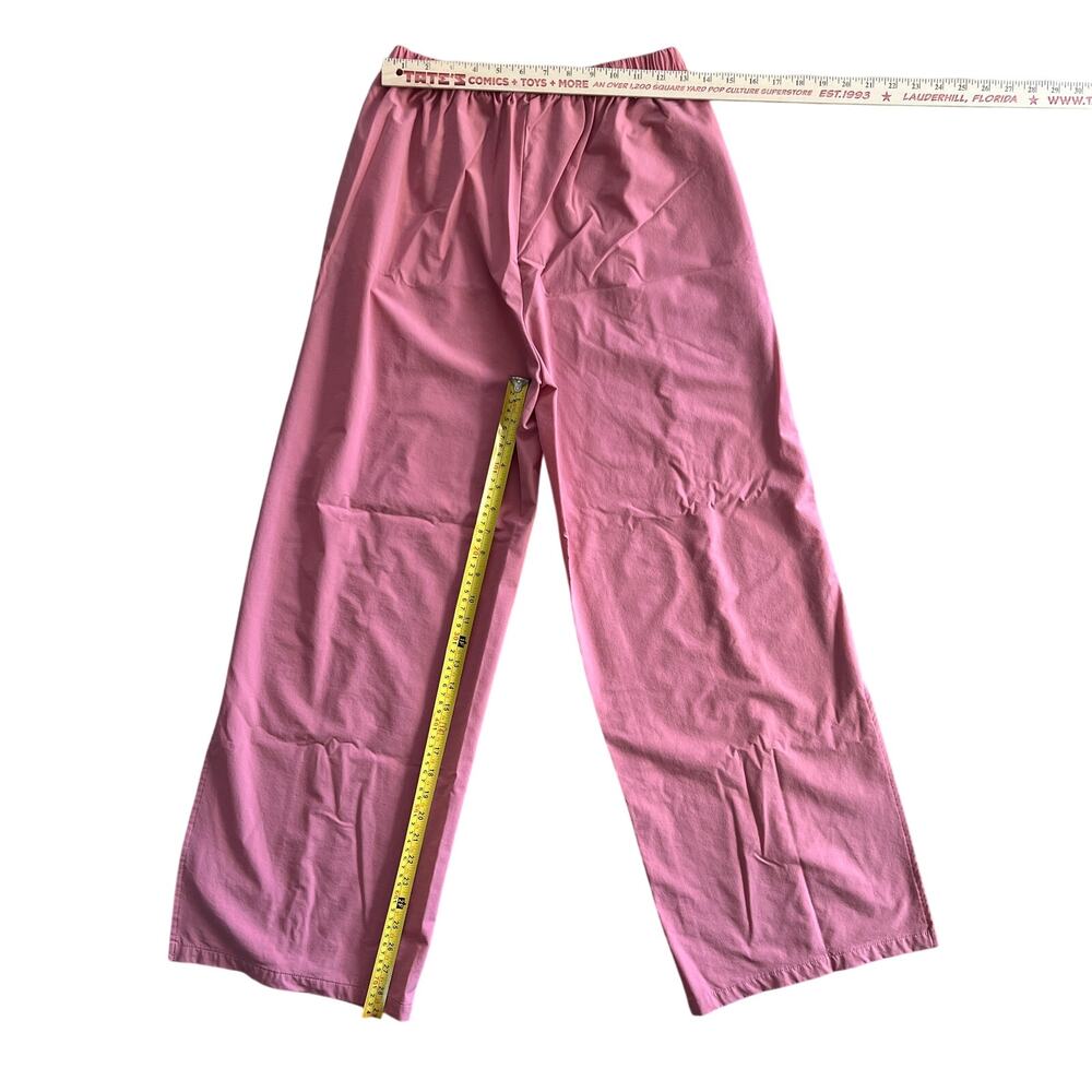 SHEIN Pink Wide Leg Pants Women M Elastic Waist Crop Ankle Slit - Picture 3 of 9